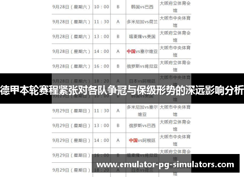 德甲本轮赛程紧张对各队争冠与保级形势的深远影响分析